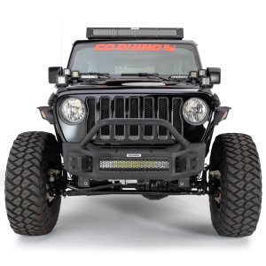 Jeep Wrangler Bumper - Front - Go Rhino - Rockline Front Stubby with Overrider - Textured Black - `07-`20